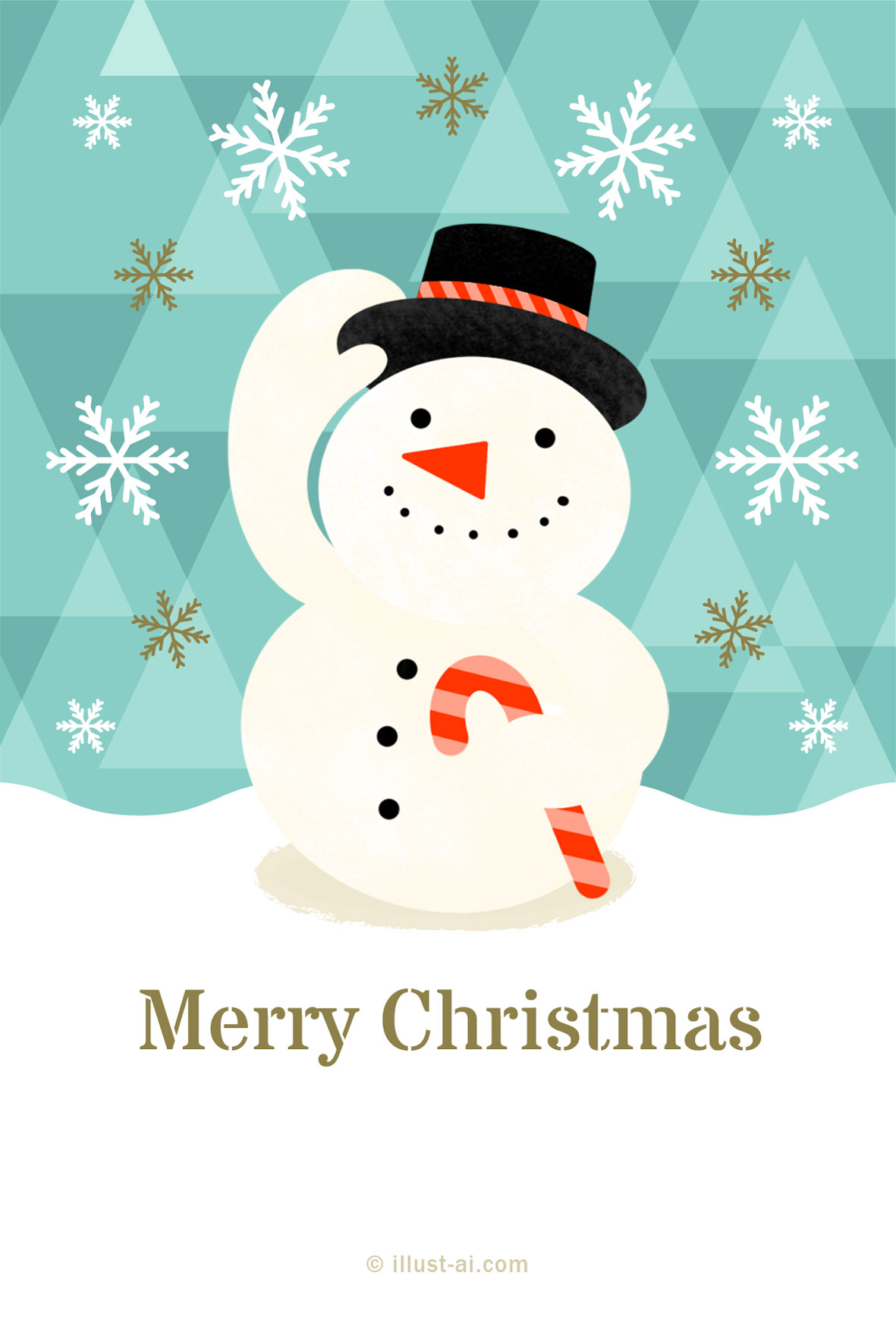 雪とスノーマン クリスマスカードテンプレート ポストカード
