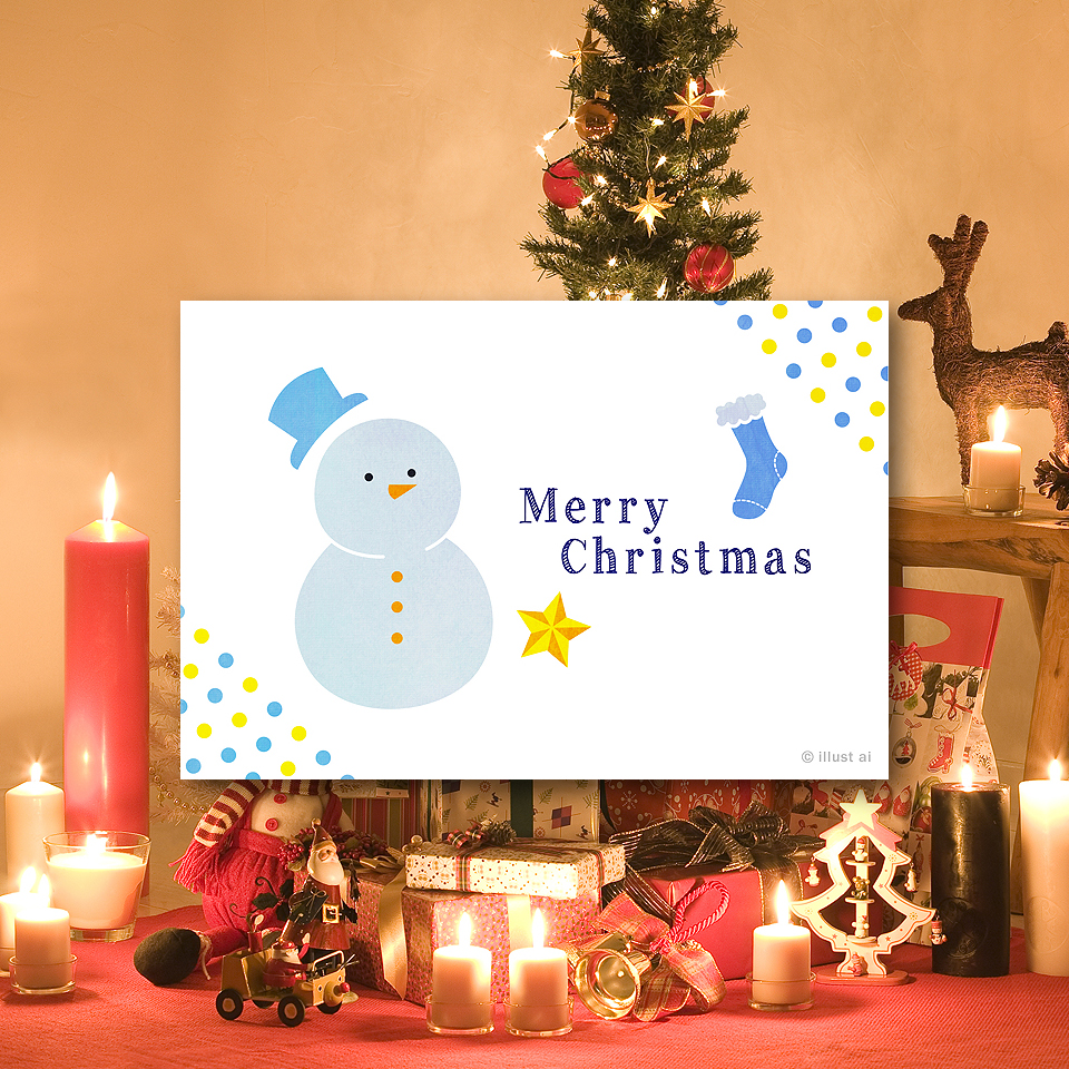 手書きっぽい雪だるま 靴下 クリスマスカードテンプレート ポストカード イラスト素材サイト イラストareira Postcard Template